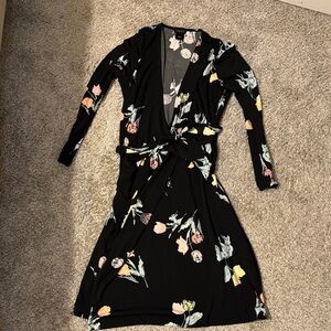 Ann Taylor Black Floral Long Sleeve Dress